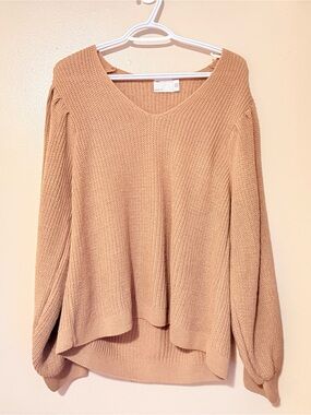 ASOS V‑Neck Chunky Knit Sweater in Camel